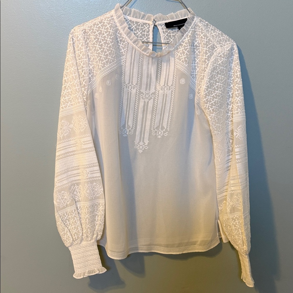White House Black Market White Embroidered Blouse